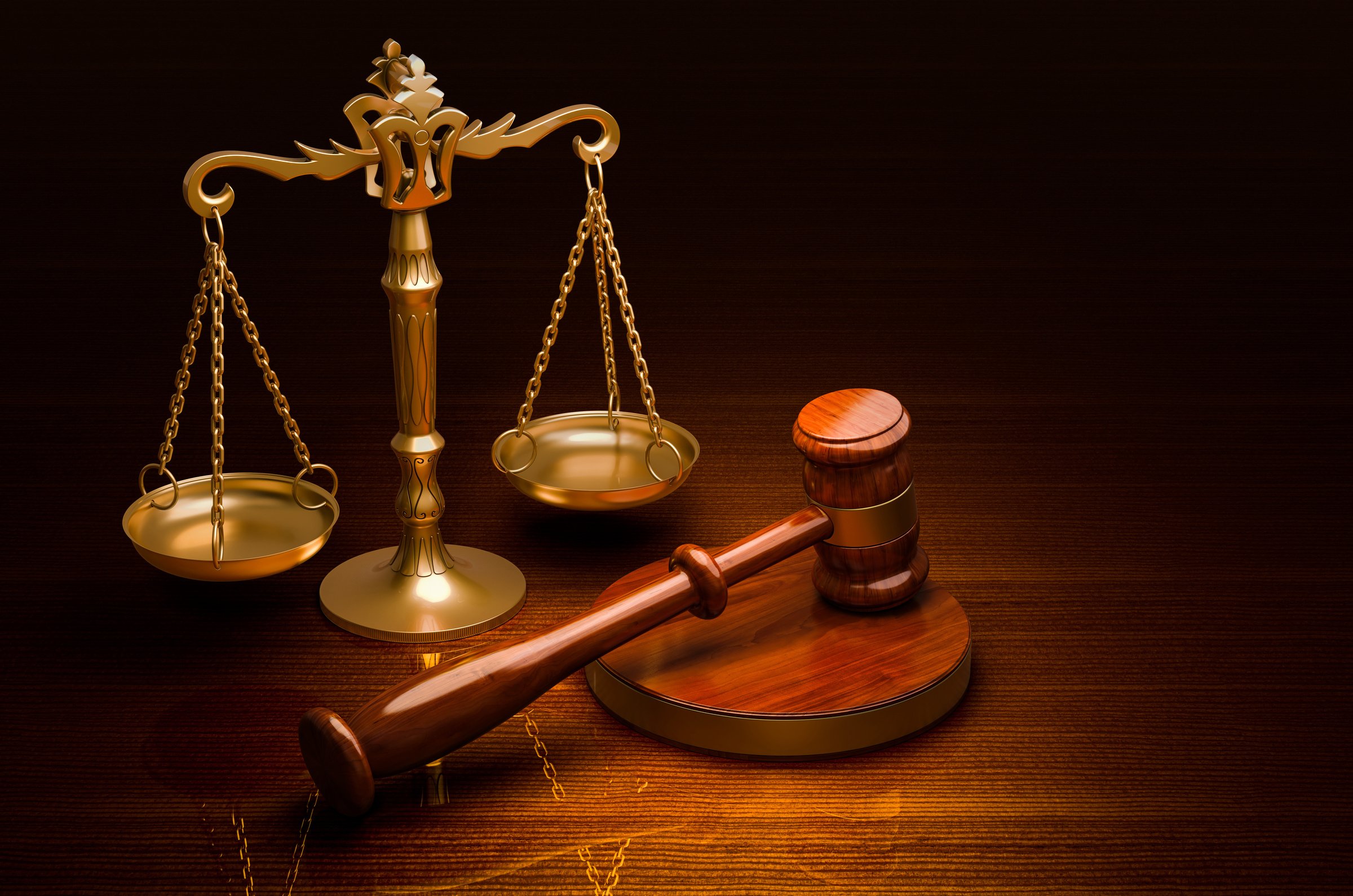 Scales of Justice and Wooden Gavel 